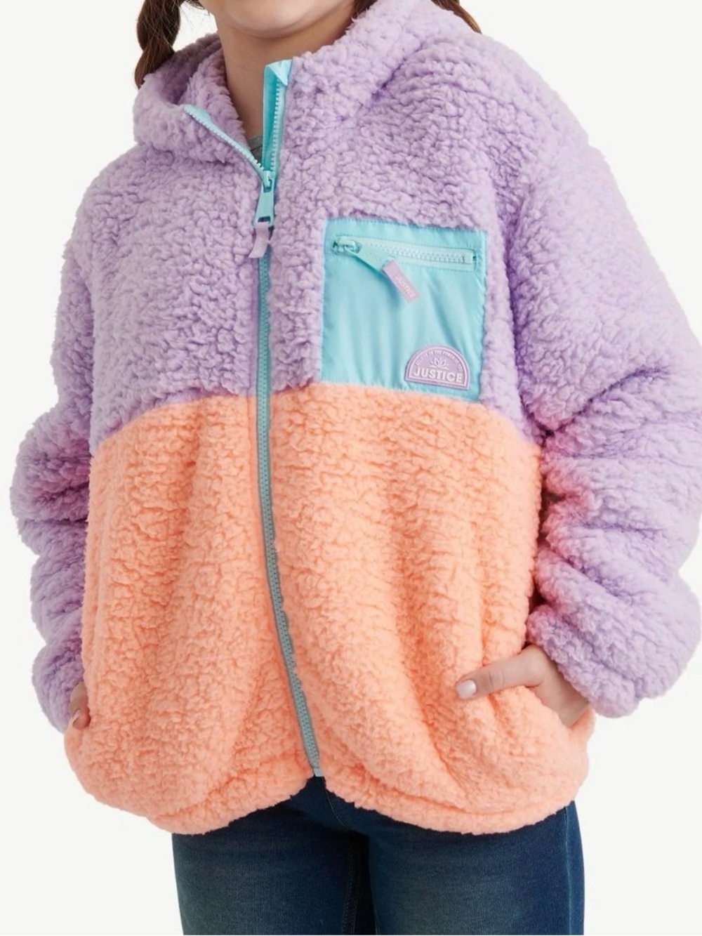 JUSTICE girls pastel color block Sherpa jacket